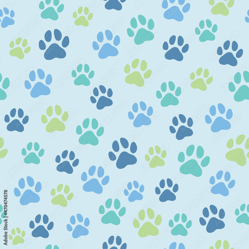 Dog paw puppy footprint seamless pattern vector background