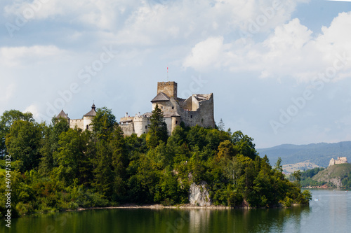 View of the castle in Niedzica with a lake