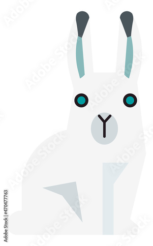Arctic hare icon. White rabbit sitting. Polar animal