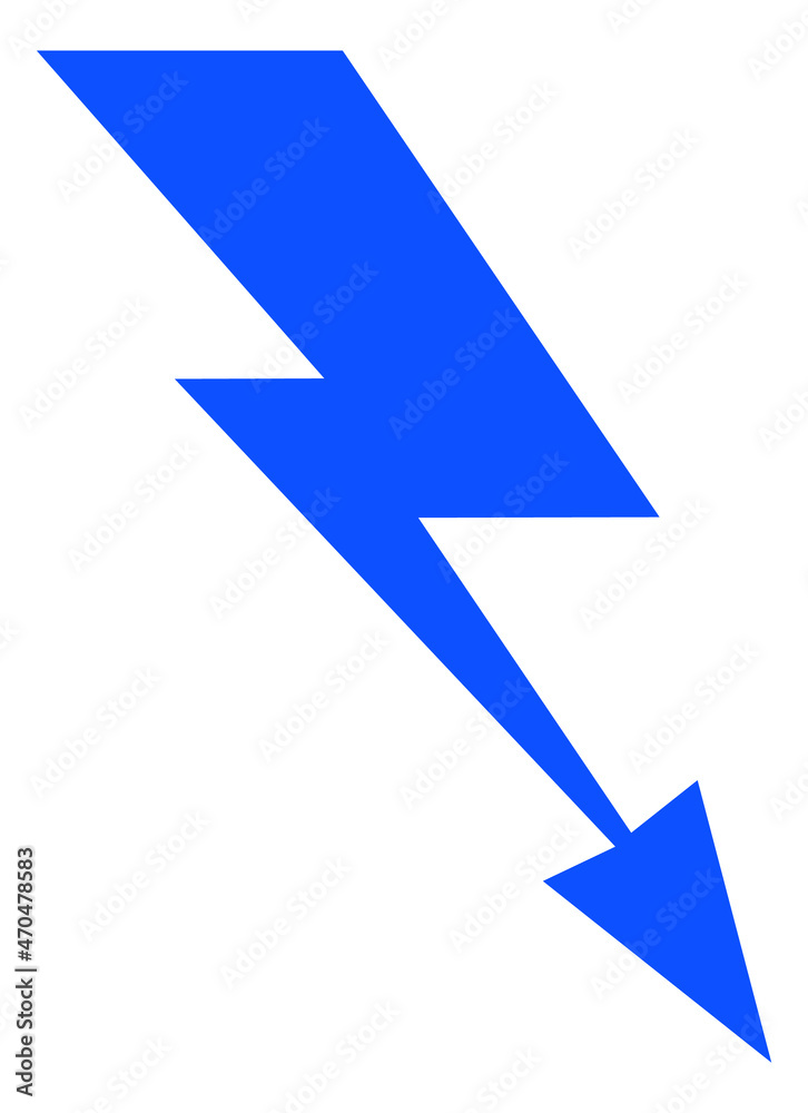 Zig zag falling arrow icon. Blue lightning bolt sign Zig zag falling arrow icon. Blue lightning bolt sign
