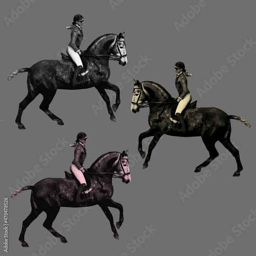 equestrian sport, a girl on a gray horse