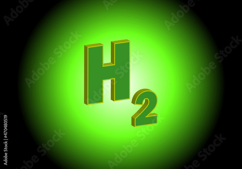 H2 Hidrógeno verde. Energías renovable, verde y limpia. Texto h2 sobre resplandor radial verde sobre fondo negro