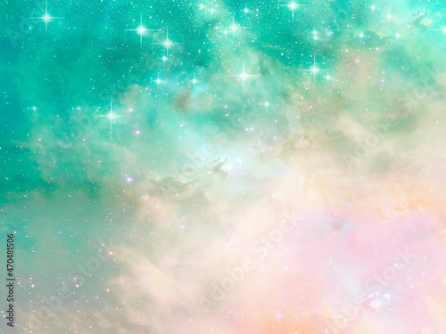 abstract angelic mystic mystical magic magical religious spiritual  background in green aquamarine and pink colors and with stars  photo