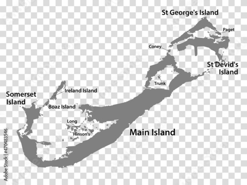 Blank map Bermuda. High quality map of  Bermuda. Every Island map is with titles  on transparent background for your  design. Stock vector.  EPS10. 