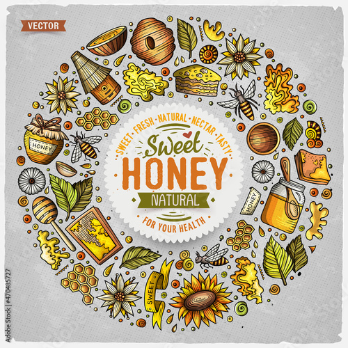 Vector set of Honey cartoon doodle objects