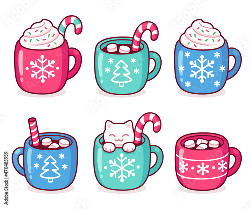 Cartoon Christmas drinks cups set