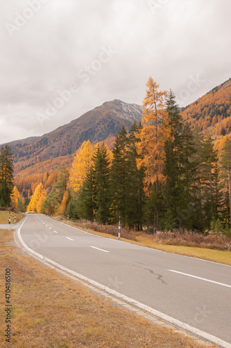 Autumn view of the Fluela Pass near Davos.. photo