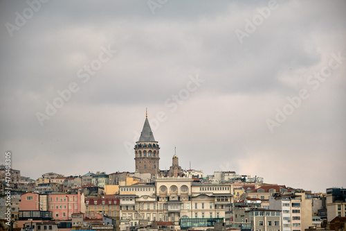 istanbul. Turkey. Overcast sky, Galata Tower istanbul local name is Galata Kulesi. © SKahraman