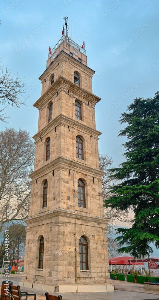 Clock tower made by Ottoman Empire, Bursa, Local name of clock tower is Tophane. 