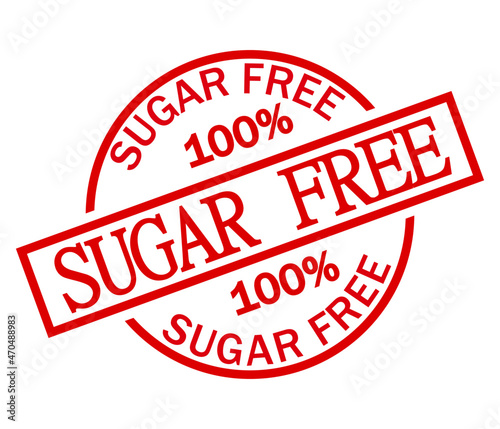 100% sugar free. Information label sign with red and white colors.