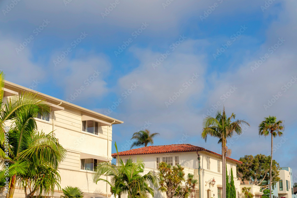 Side view of a residential buildings with trees outside at La Jolla, California