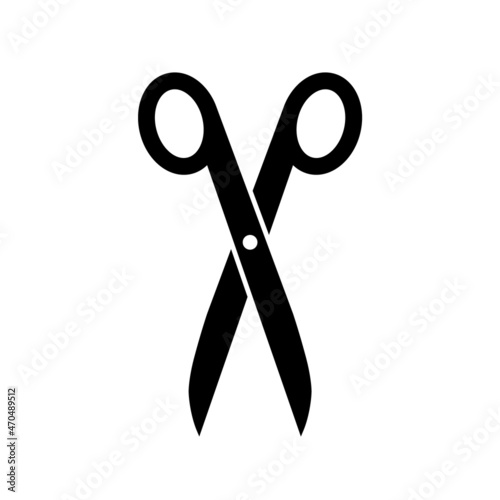 Pictogram scissors. Scissor icon. Silhouette black scissors isolated on white background. Symbol barber. Simple open scissor for design of hairdresser, etc. Cut line paper. Outline sign. Vector