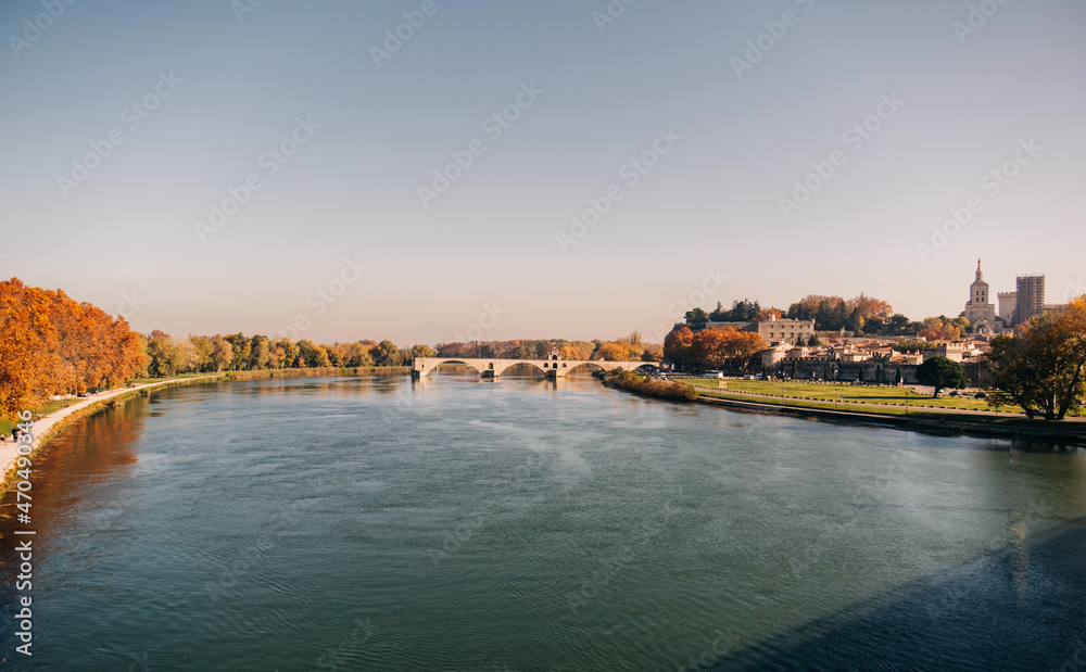 View of Pont d'Avignon in autumn