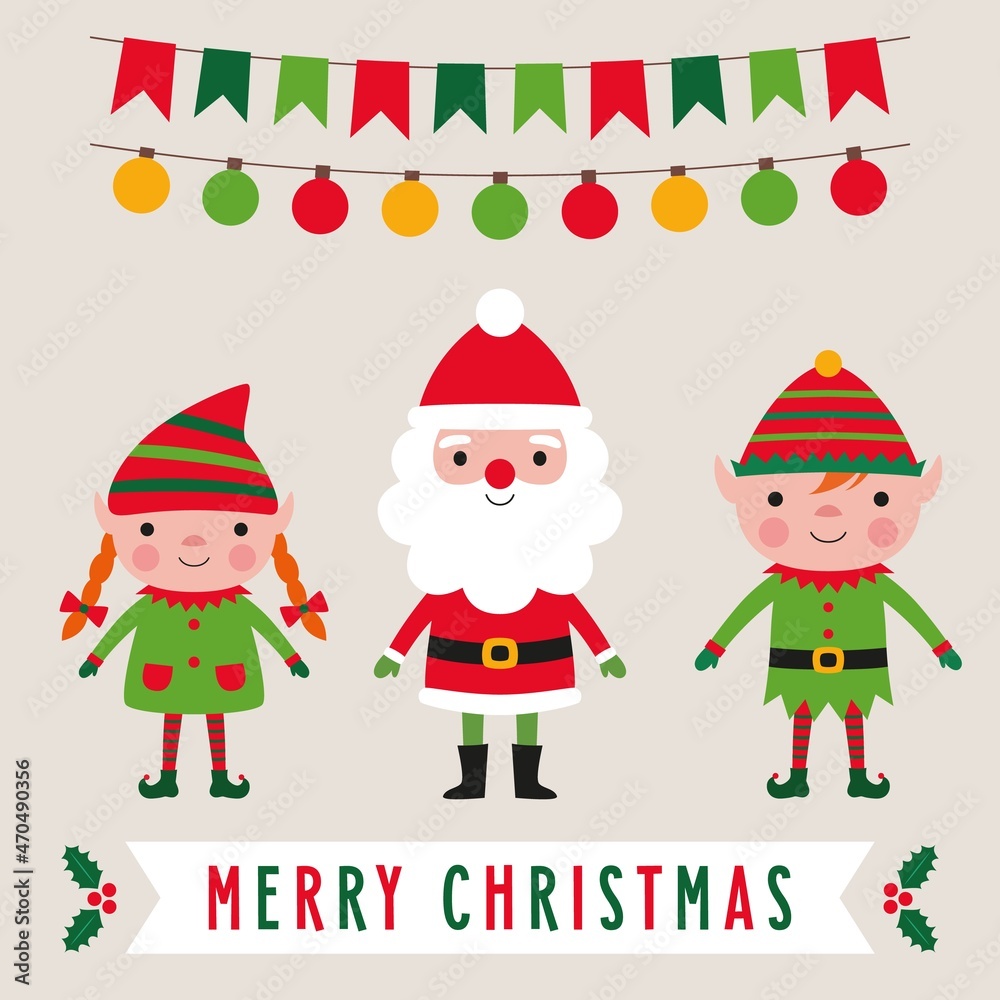 Santa and his elf helpers, Christmas vector set Santa and his elf helpers, Christmas vector set