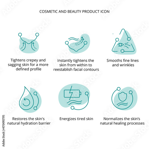 Face serum cosmetic and beauty product icon set for web, eco packaging design. Vector stock illustration isolated on white background.