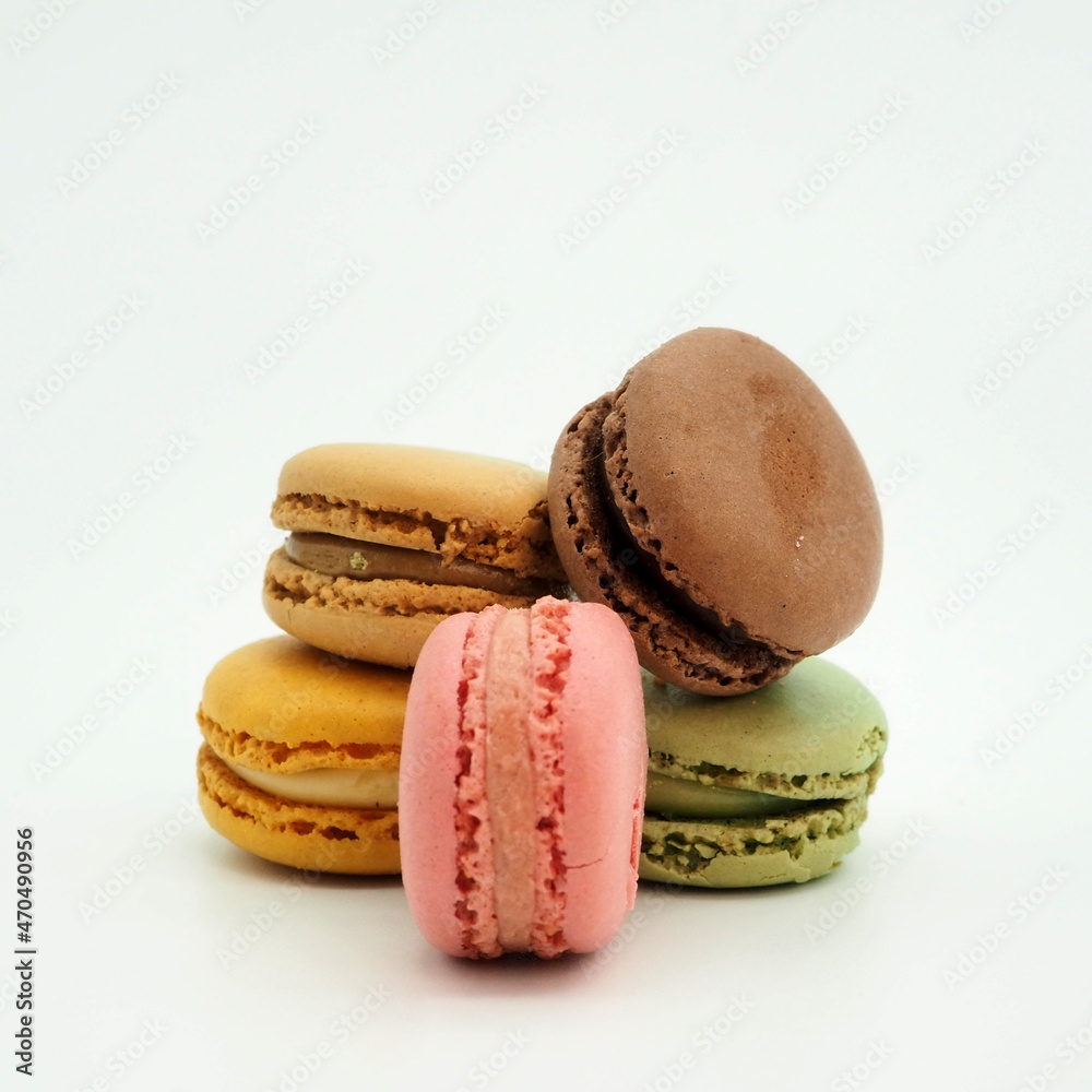 Multicolored macaroons isolated on white background Multicolored macaroons isolated on white background