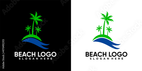 beach logo design with line art and creative concept