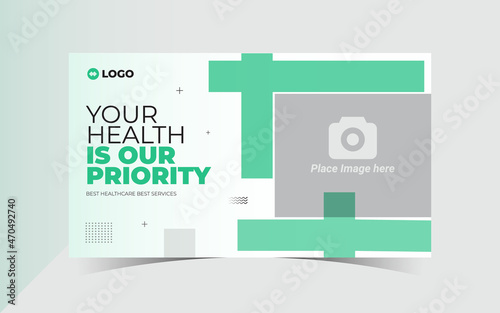 healthcare medical youtube video thumbnail and fully editable web banner for hospital clinic business template. Social media thumbnail video cover photo for promotion