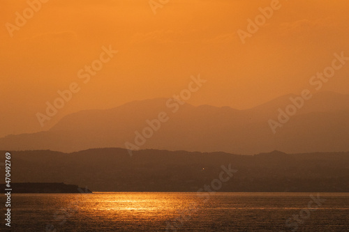 Beautiful Orange Sunset at Lake Garda in Italy
