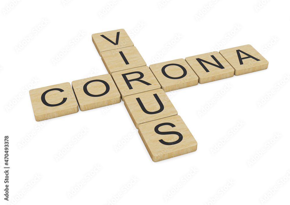 Corona Virus written with wooden letters, isolated on white background Corona Virus written with wooden letters, isolated on white background
