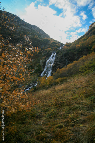Waterfall in the Caucasus Mountains, Russia.
