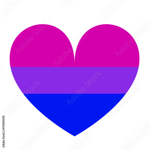 Heart bisexual flag pride vector illustration with color scheme isolated. LGBT members, bisexual people. Emotional bisexual badge, banner for Pride activity. Gay and straight mix sexual behavior. 