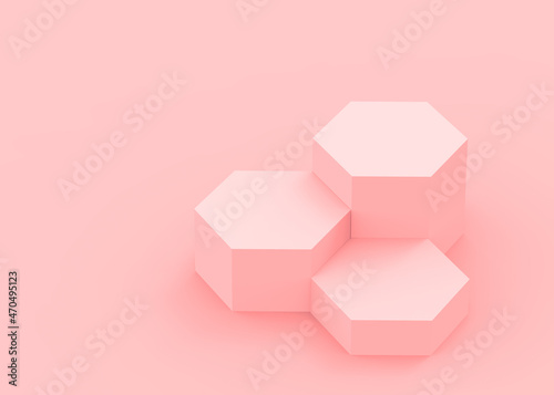 Abstract 3d pink hexagon podium minimal studio background.
