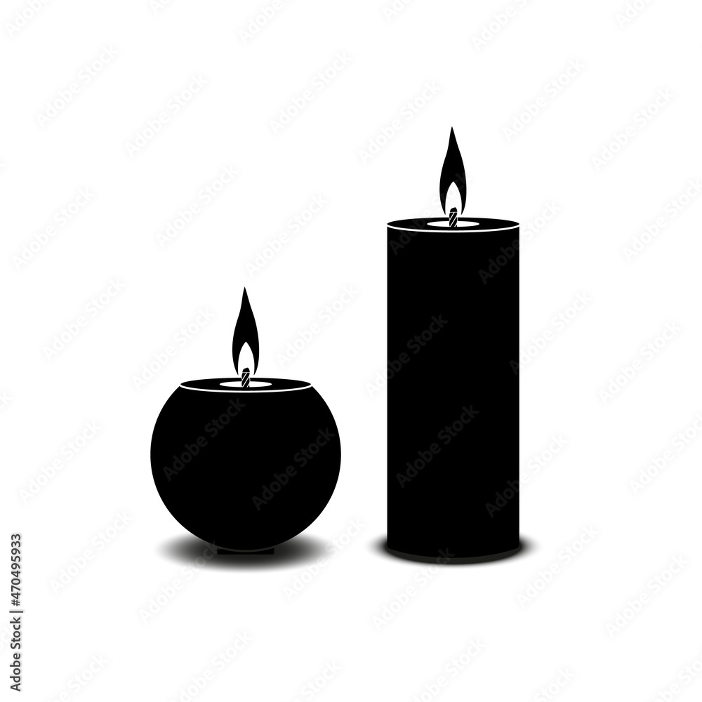 Two hot paraffin candles of different shapes in black on a white
