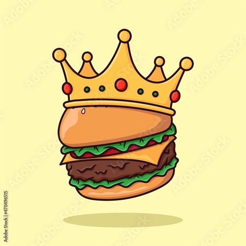 Burger Crown Fast Food Cartoon Vector Illustration