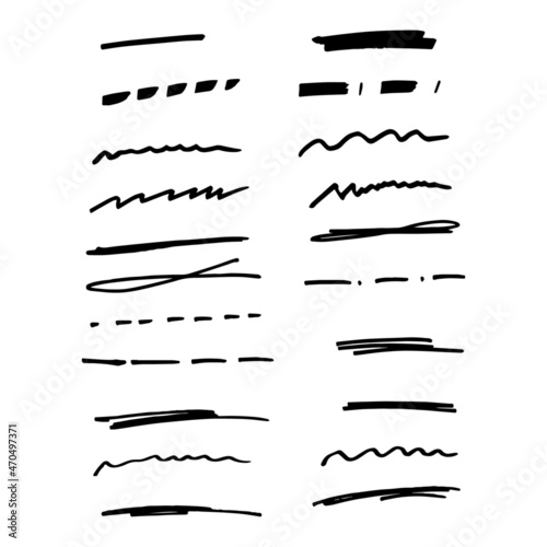 Hand drawn underlines. Drawing brush strokes. Vector illustration.