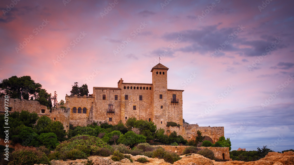 Castle of Tamarit with a spectacular sunset, Tarragona, Golden Coast, Spain
