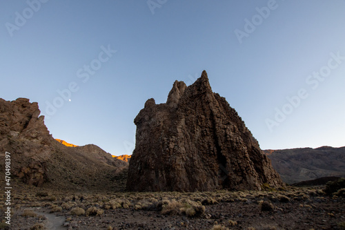 Natural landscape with desert and volcano rocks in Tenerife. Hiking in natural park