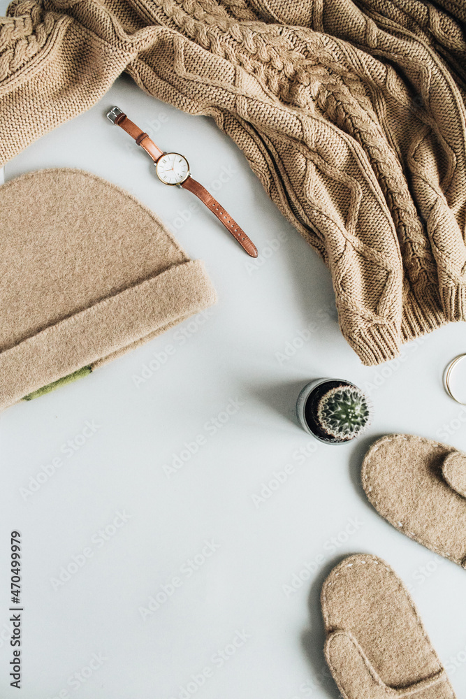 Aesthetic Flat Lay Fashion Composition Mobile Stock Photo