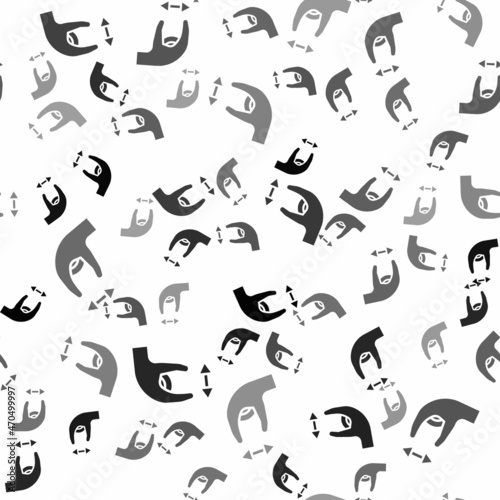 Black Human standing and showing the size of something with his hands icon isolated seamless pattern on white background. Approximate measurements. Vector