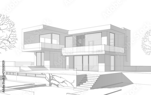 House project architecture drawing 3d illustration