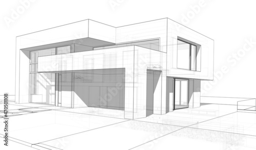 House project architecture drawing 3d illustration © Svitlana
