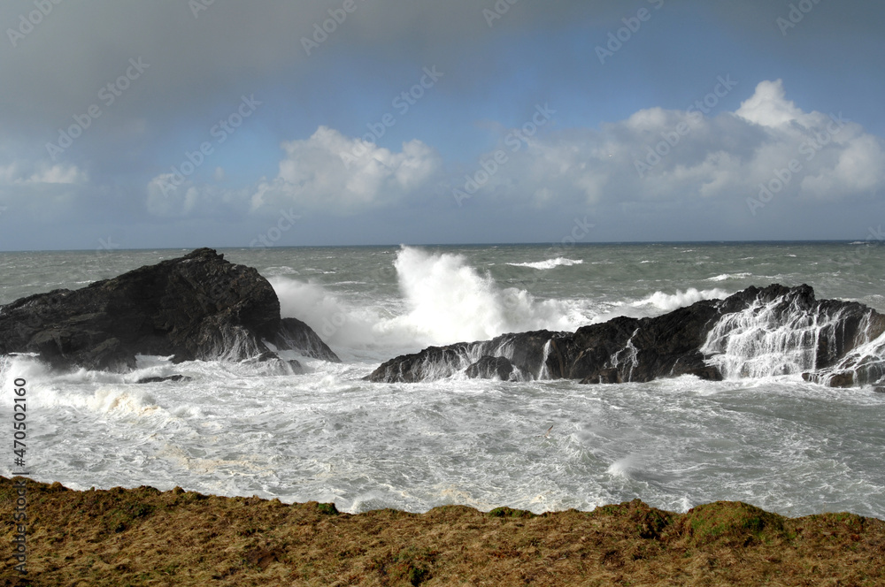 North Cornwall United Kingdom Porthmear storm at sea