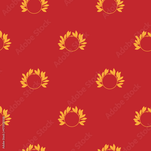 Seamless pattern with golden Laurel Wreath on red