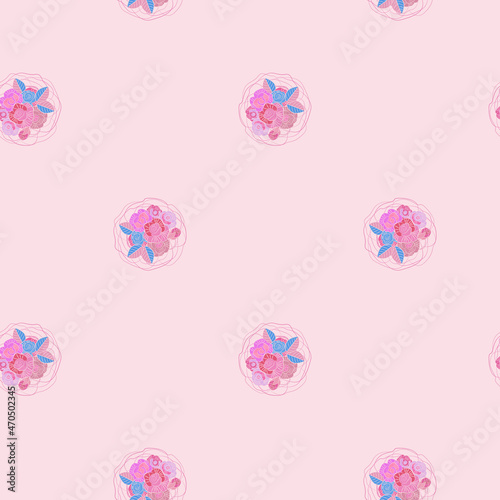 Seamless pattern with bouquet of roses on pink
