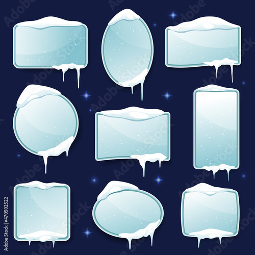 Winter frozen frames or empty templates, set