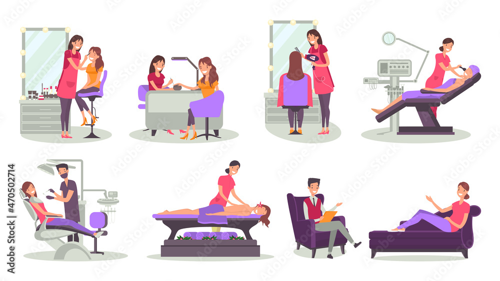 Illustrations of woman care and beauty, set Illustrations of woman care and beauty, set