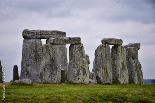 Stonehenge prehistoric monument on Salisbury Plain in Wiltshire, England, United Kingdom, September 13, 2021. A ring circle of henge megalithic stones, heel stone, bluestone trilithons, UK. photo