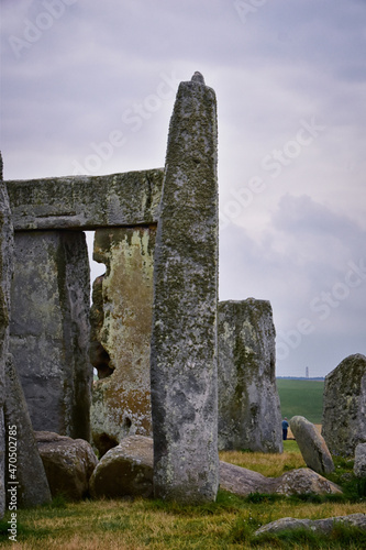 Stonehenge prehistoric monument on Salisbury Plain in Wiltshire, England, United Kingdom, September 13, 2021. A ring circle of henge megalithic stones, heel stone, bluestone trilithons, UK. photo