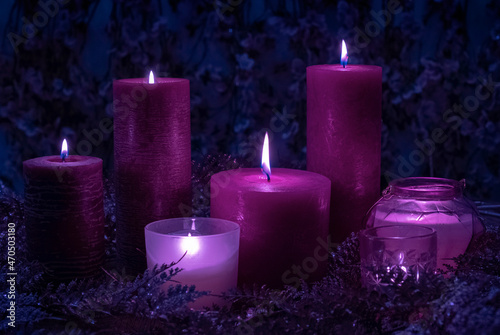candle burn black background light a lot violet velvet purple blue