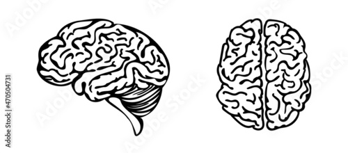 Brain line art icon set isolated on white background