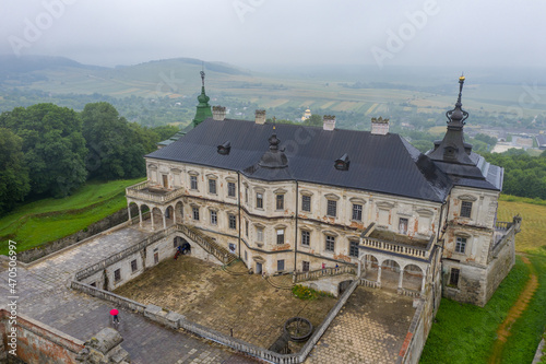 Pidhirtsi Castle. Ukrainian beautiful place. Aerial shot
