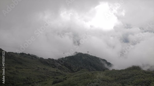 Mount Fansipan cable car Timelapse in heavy clouds in Sa Pa, Lao Cai, Vietnam