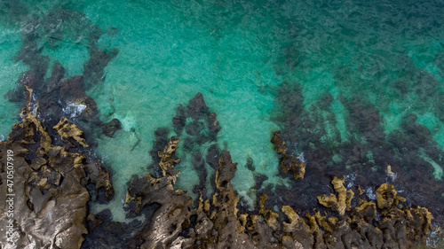 Magnific landscape, bird's eye view of the sea beach. Rocks by the sea. Beach on the seas of Albania