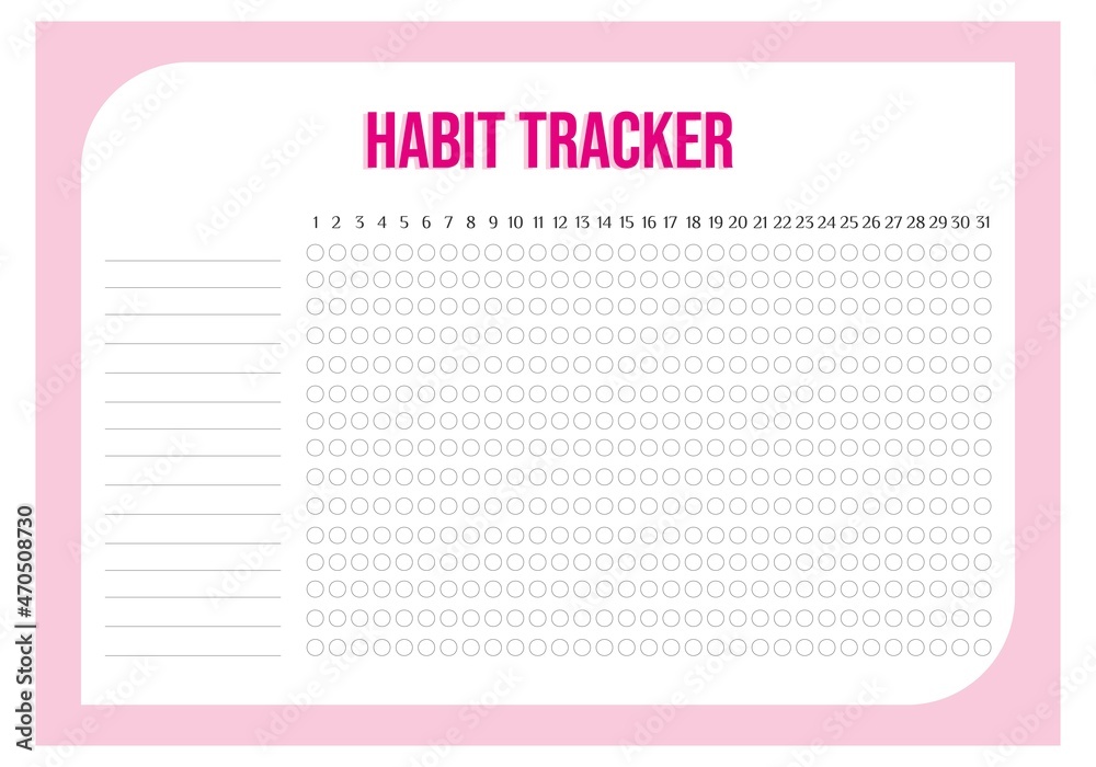 Modern collection of habit tracker daily weekly monthly planner printable template with pink background. Collection of note paper, to do list, stickers templates. Blank white notebook page A4. Modern collection of habit tracker daily weekly monthly planner printable template with pink background. Collection of note paper, to do list, stickers templates. Blank white notebook page A4.