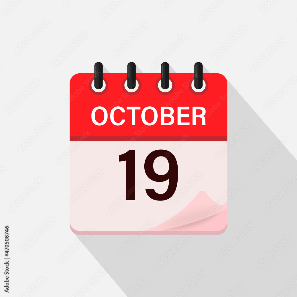 October 19, Calendar icon with shadow. Day, month. Flat vector illustration. October 19, Calendar icon with shadow. Day, month. Flat vector illustration.